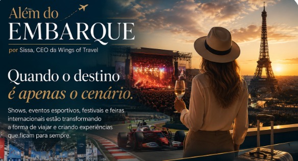Arte da coluna Além do Embarque mostra viagem inspirada por shows e eventos esportivos e turismo de experiência