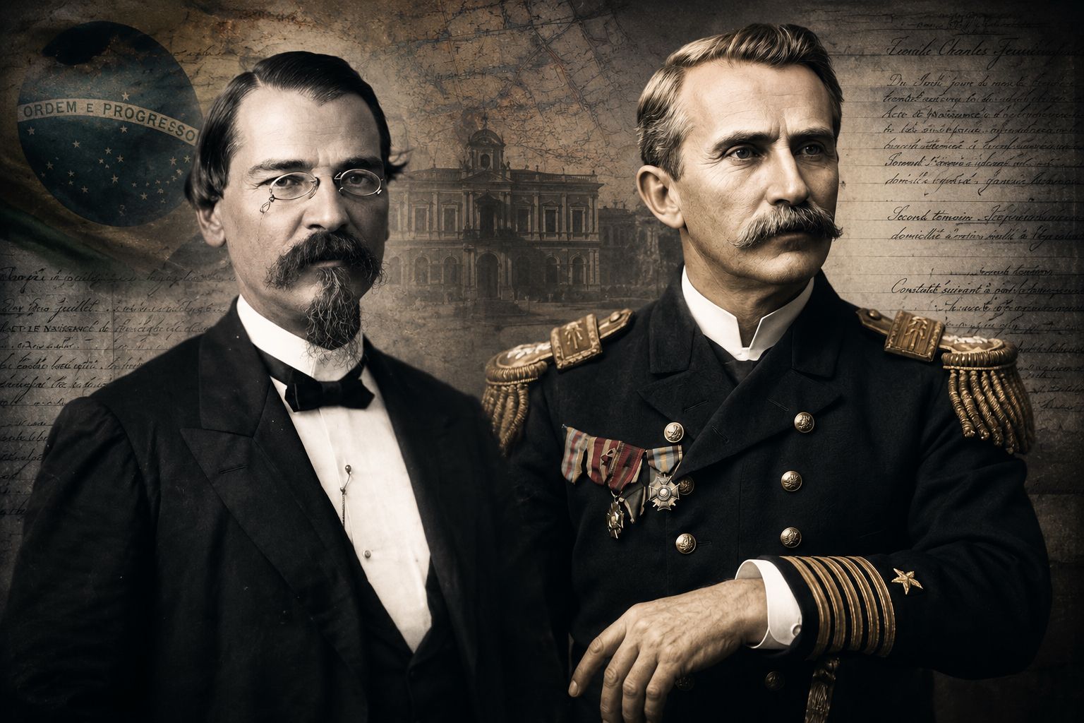 Montagem com Benjamin Constant e Emílio Carlos Jourdan, fundador de Jaraguá do Sul, lado a lado
