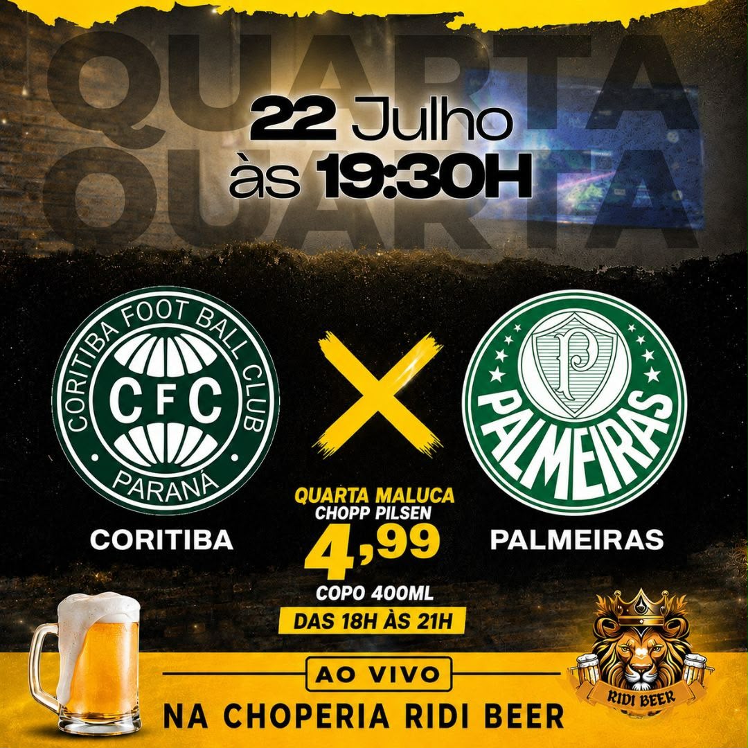 Transmissão de Coritiba x Palmeiras na Choperia Ridi Beer
