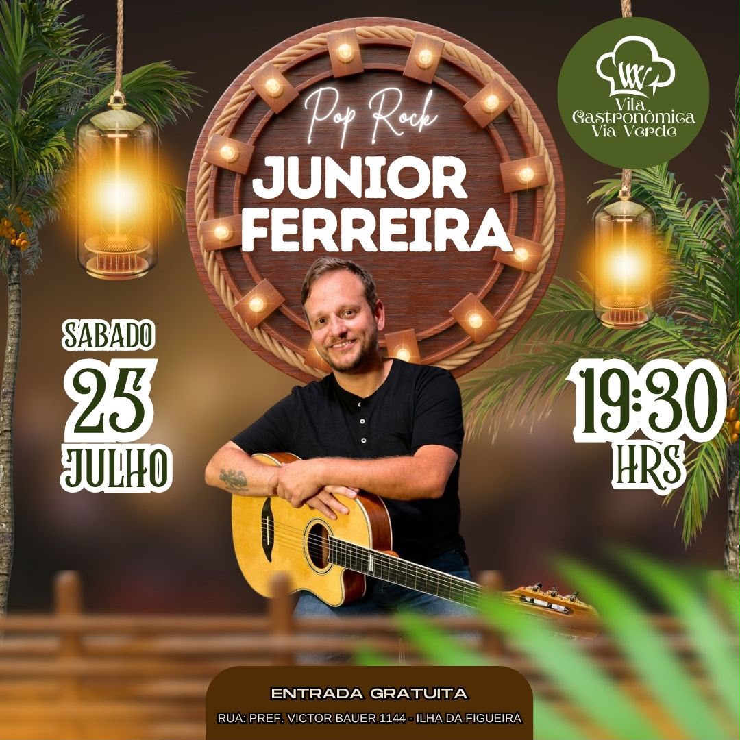 Junior Ferreira apresenta show de pop rock na Vila Gastronômica Via Verde no sábado
