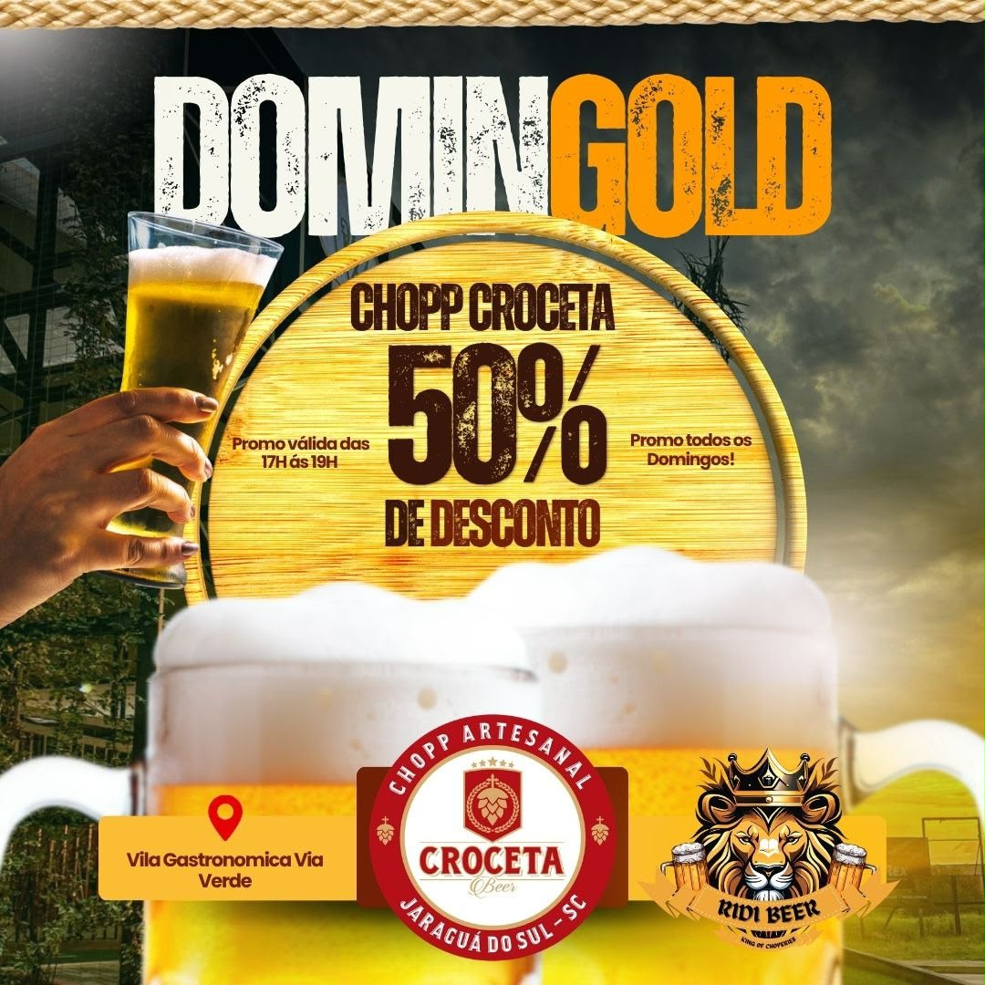 Promoção Domingold oferece 50% de desconto no chopp Croceta aos domingos na Vila Gastronômica Via Verde