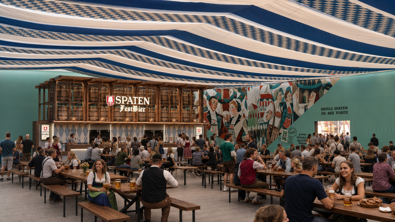 Renderização do Setor 2 da Oktoberfest Blumenau 2026 dedicado à Spaten Festbier