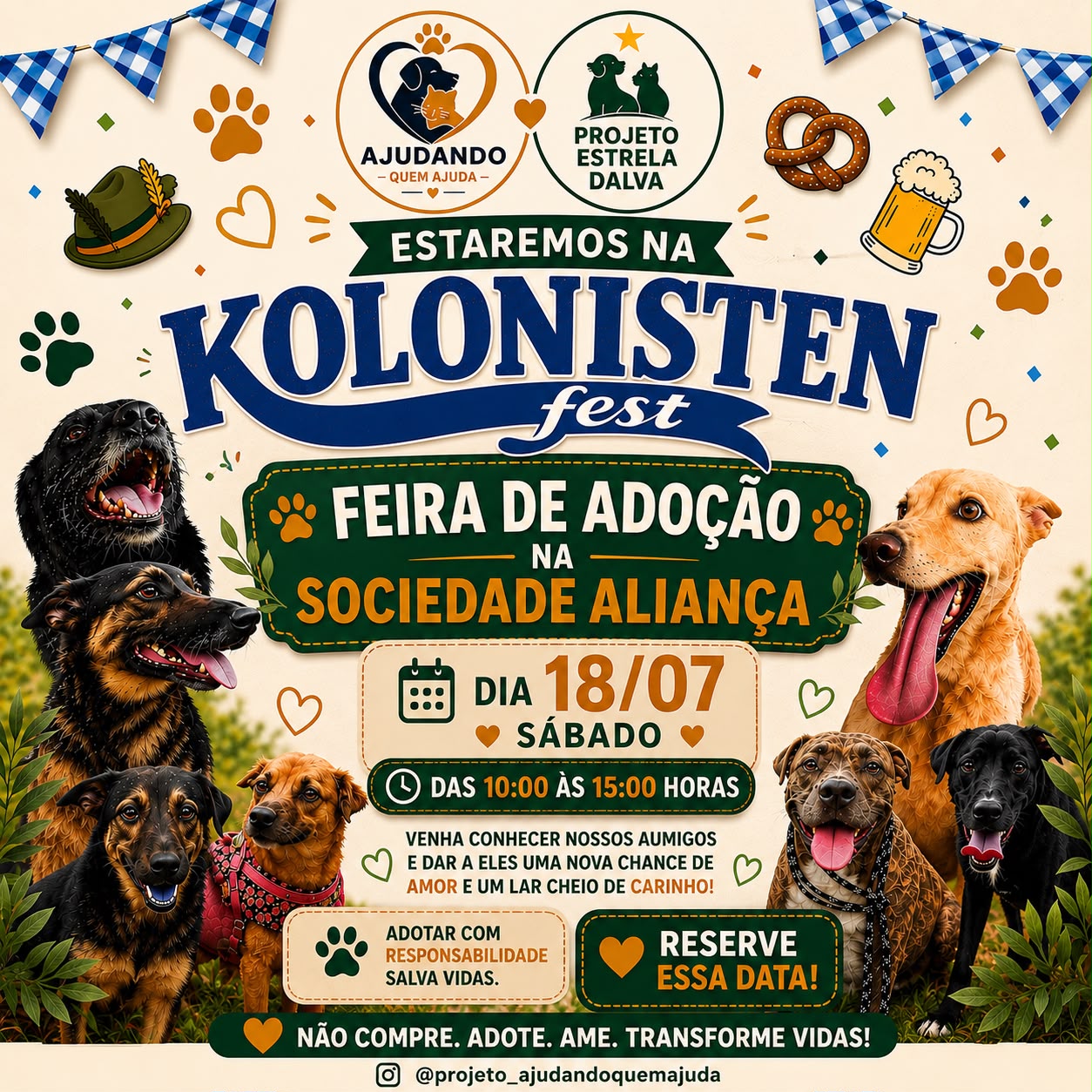 Cartaz da feira de adoção do Projeto Estrela Dalva durante a Kolonistenfest na Sociedade Aliança