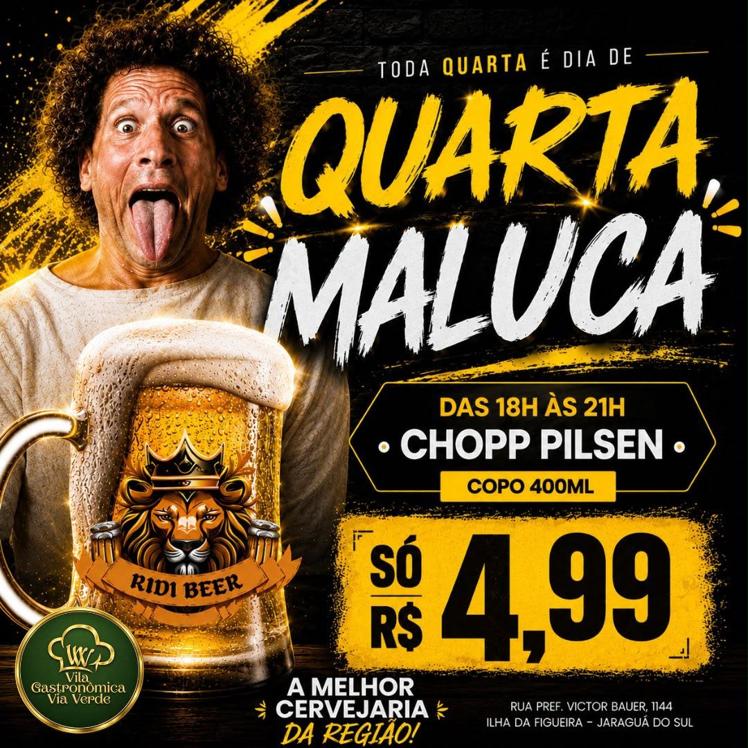 Promoção Quarta Maluca oferece chopp Pilsen de 400 ml por R$ 4,99 na Vila Gastronômica Via Verde
