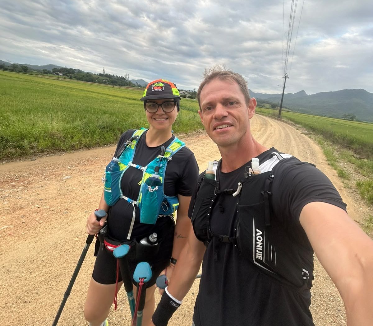 Guilherminio Zapelini e a esposa Simone durante treino