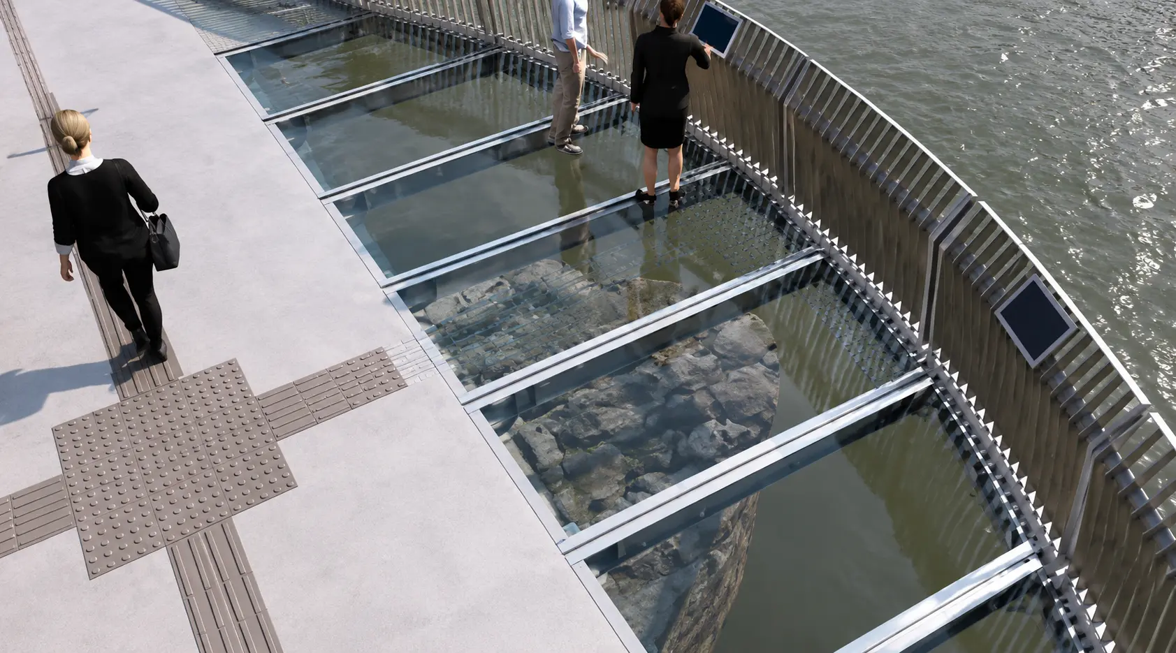 Projeto de ponte com piso de vidro sobre o Rio Itapocu no Memorial dos 150 anos de Jaraguá do Sul