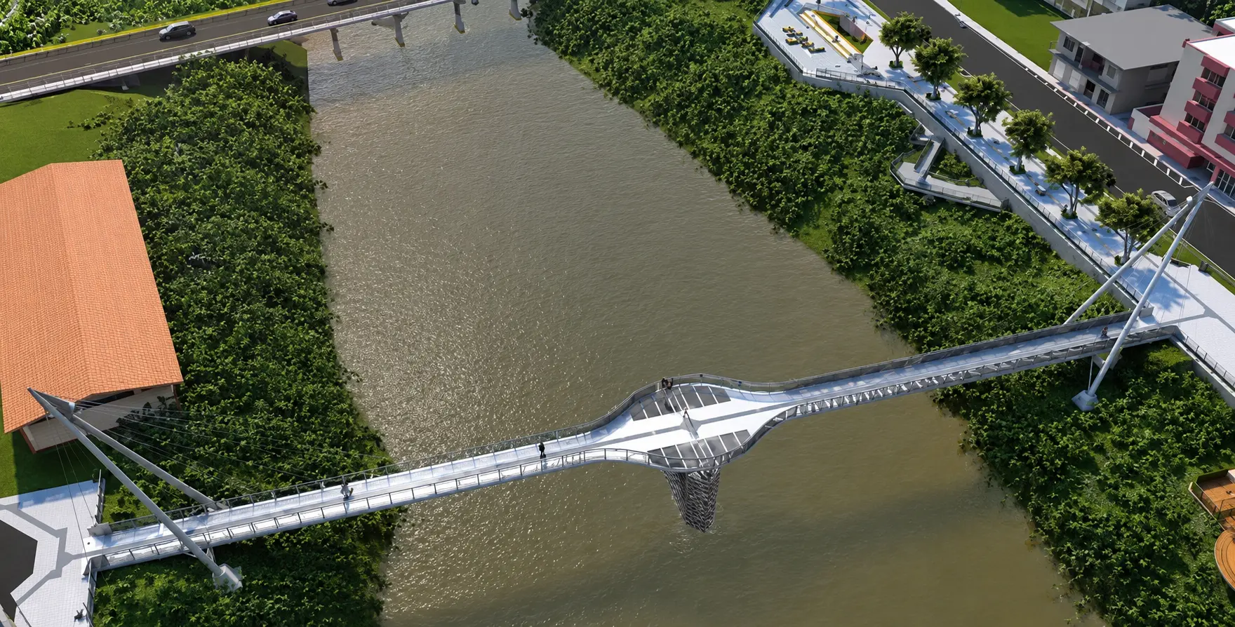 Projeto da ponte estaiada do Memorial dos 150 anos de Jaraguá do Sul sobre o Rio Itapocu